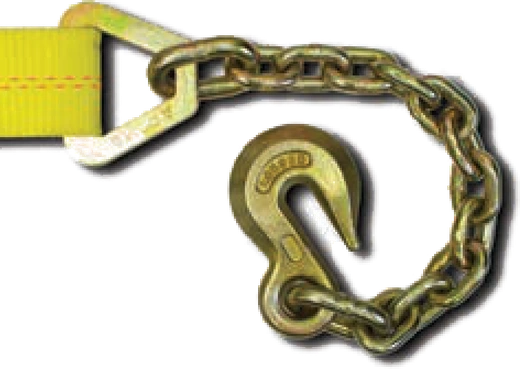 Chain Anchor end fitting on yellow cargo strap webbing